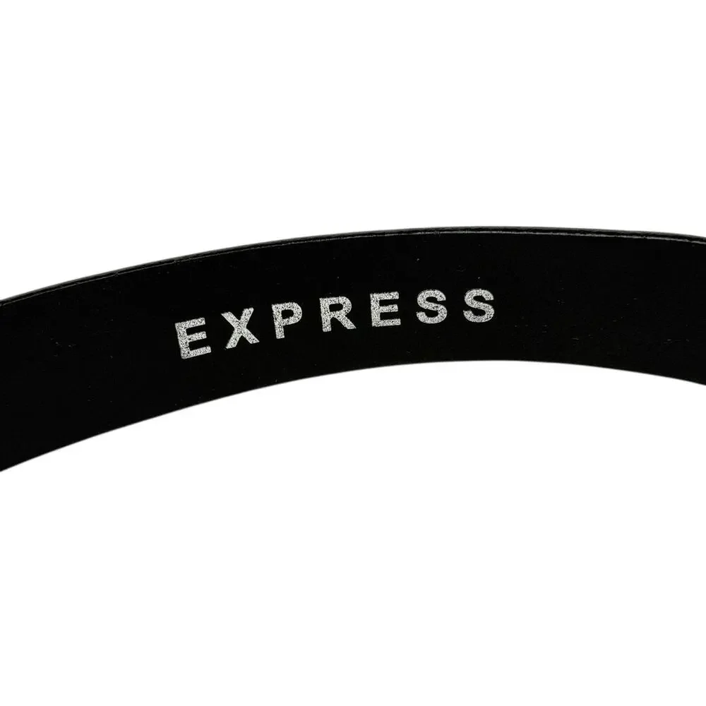 Vintage Express Leather Belt Rhinestone Cross Buckle Y2K Whimsygoth L